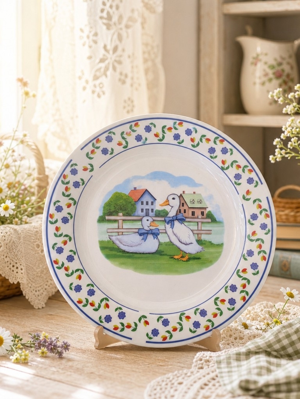 Vintage 80s Country Goose Melamine Dinner Plate | Cottagecore